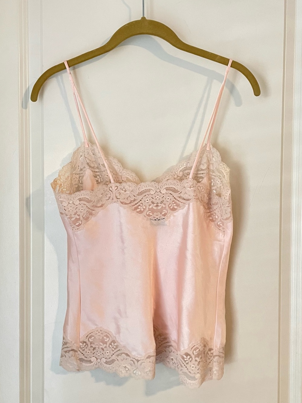 VTG Dior Satin Lace Trim Spaghetti Strap Cami - Blush Pink Sz XS - Picture 3 of 6